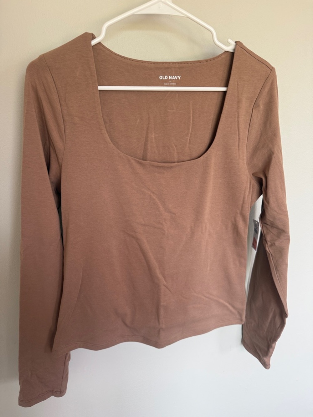 Old Navy Scoop Neck Long Sleeve Top - Taupe Brown